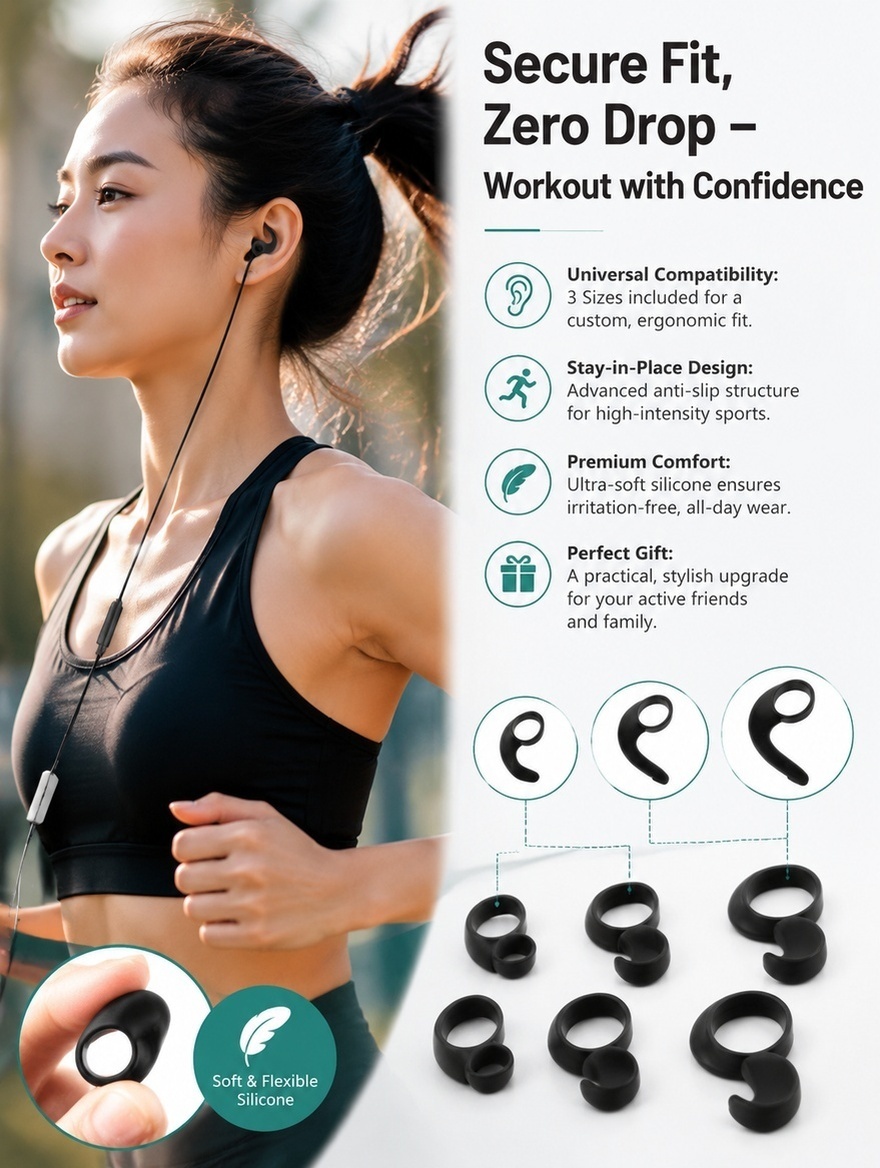 Silicone Ear Hooks Sports Headphones - 6 قطع من مشابك سماعات الأذن