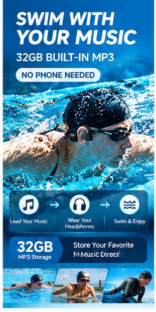 سماعات رأس بتقنية توصيل الصوت  - مراجعة Swimming Bone Conduction Earphones Ip68 Mp3 وسعره