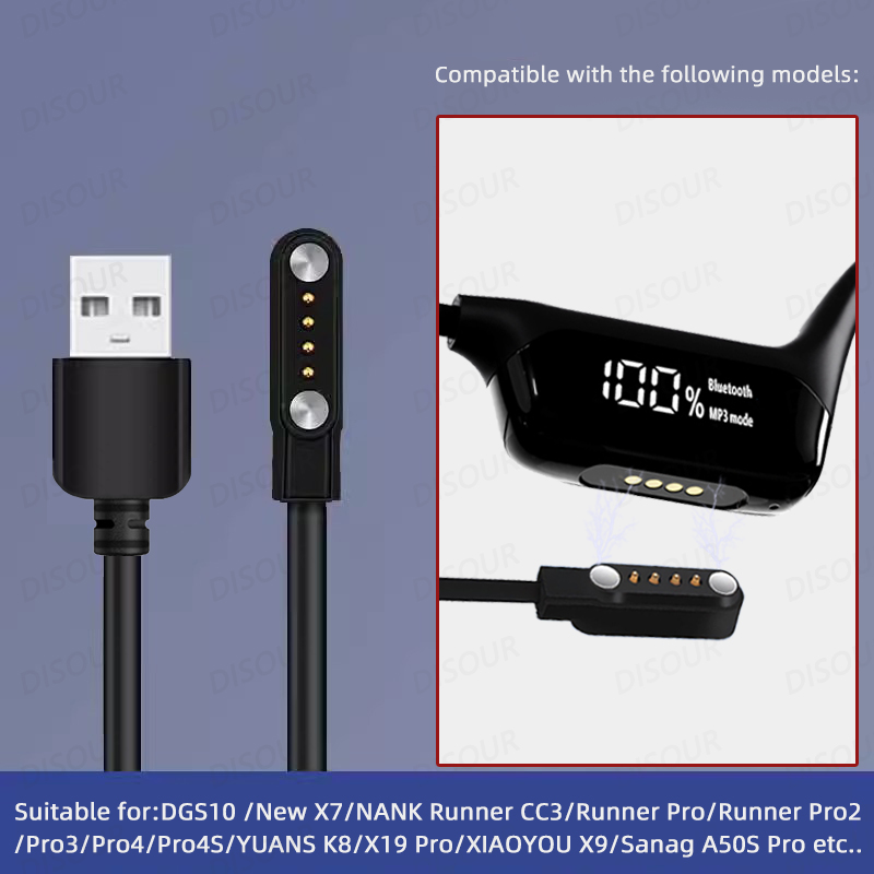 VAORLO 4 دبوس 60 سنتيمتر كابل  - مراجعة Magnetic Charging Cable Bone Conduction وسعره